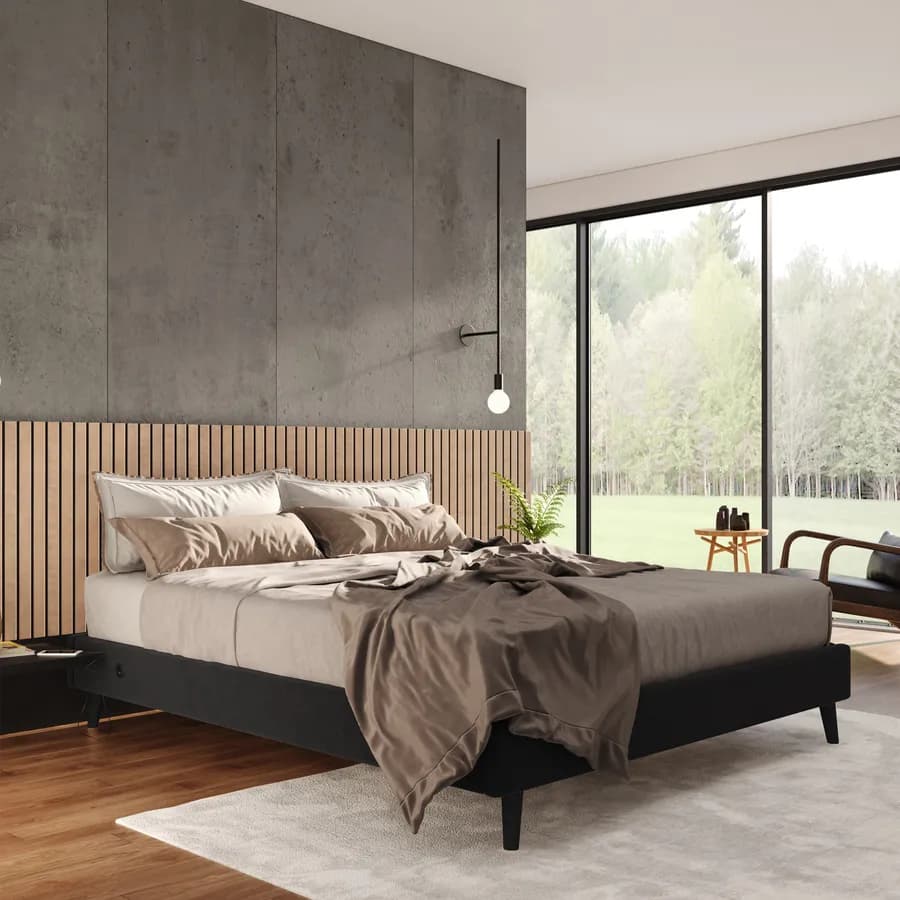 Letto matrimoniale sommier 160x190 cm in tessuto nero con prese USB laterali - Columbus