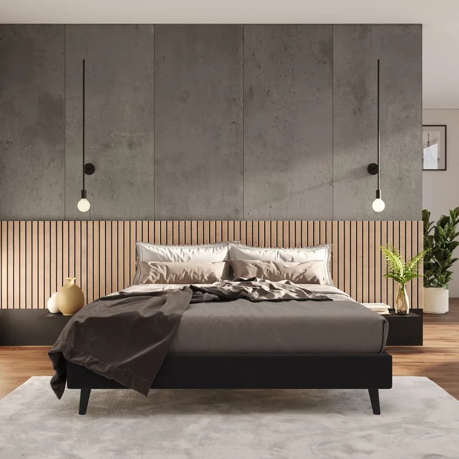 Letto matrimoniale sommier 160x190 cm in tessuto nero con prese USB laterali - Columbus