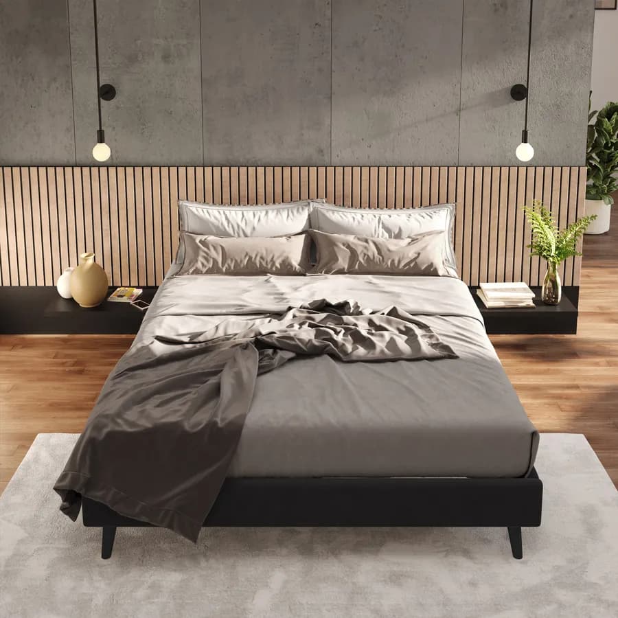 Letto matrimoniale sommier 160x190 cm in tessuto nero con prese USB laterali - Columbus