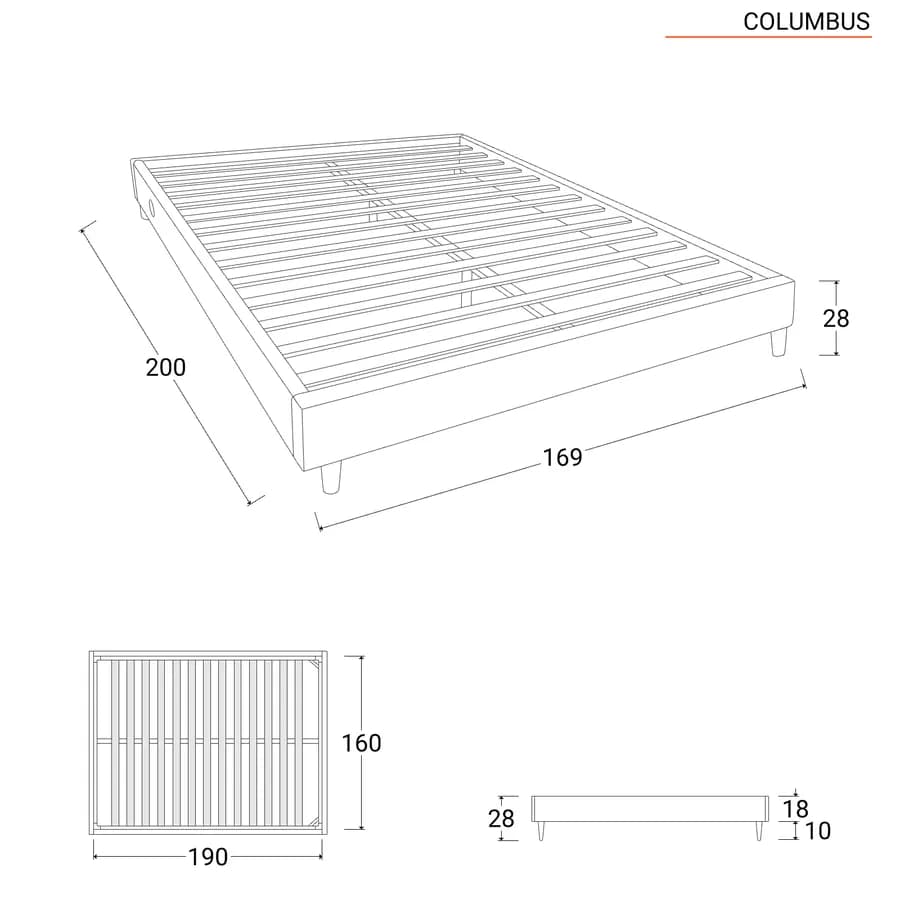 Letto matrimoniale sommier 160x190 cm in tessuto nero con prese USB laterali - Columbus