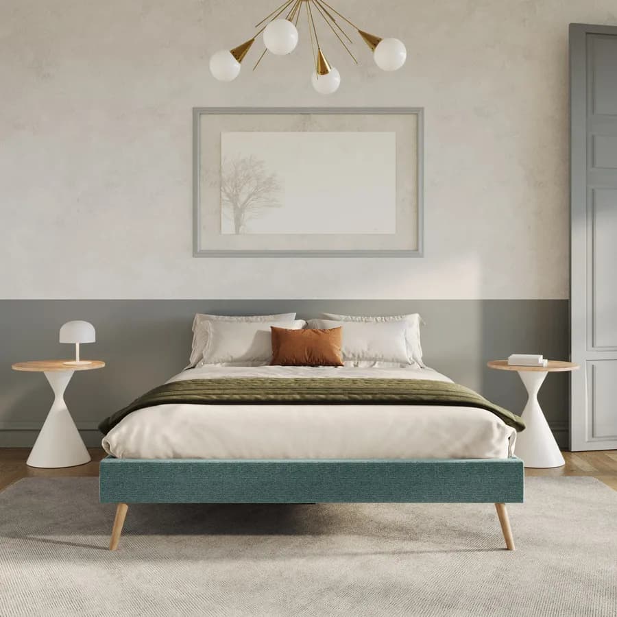 Letto matrimoniale sommier 160x200 cm in tessuto effetto maglia verde salvia - Anker