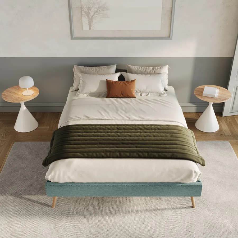 Letto matrimoniale sommier 160x200 cm in tessuto effetto maglia verde salvia - Anker