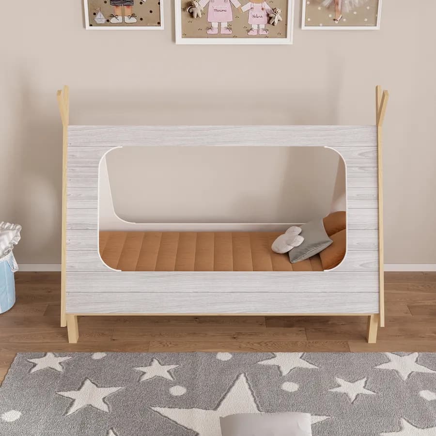 Letto per bambini 90x190 cm in legno bianco e naturale - Lollipop