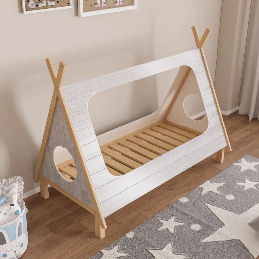 Letto per bambini 90x190 cm in legno bianco e naturale - Lollipop