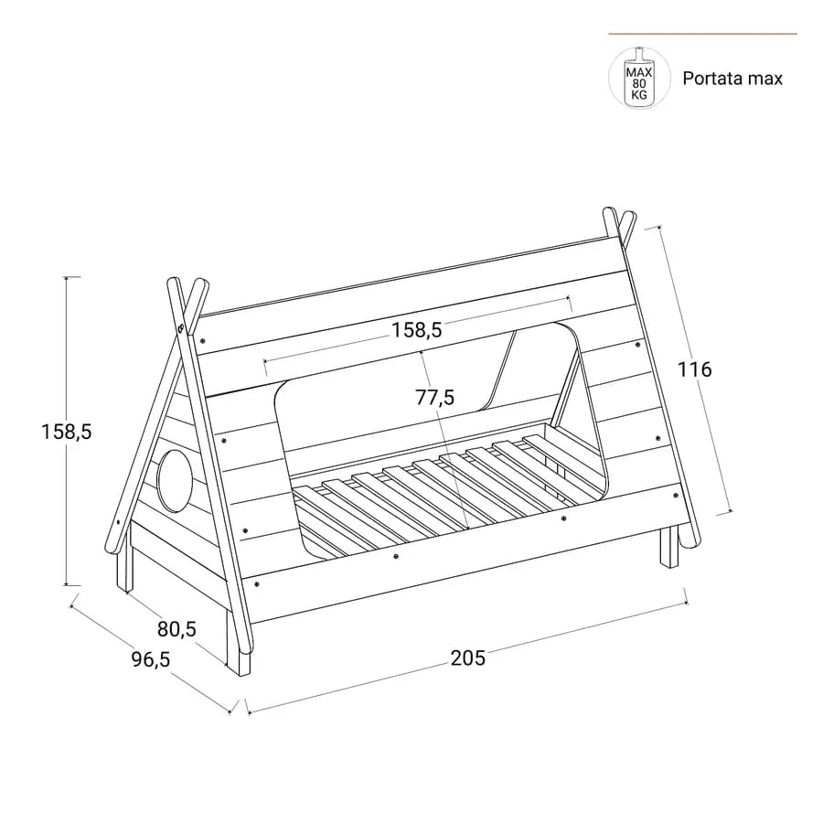 Letto per bambini 90x190 cm in legno bianco e naturale - Lollipop