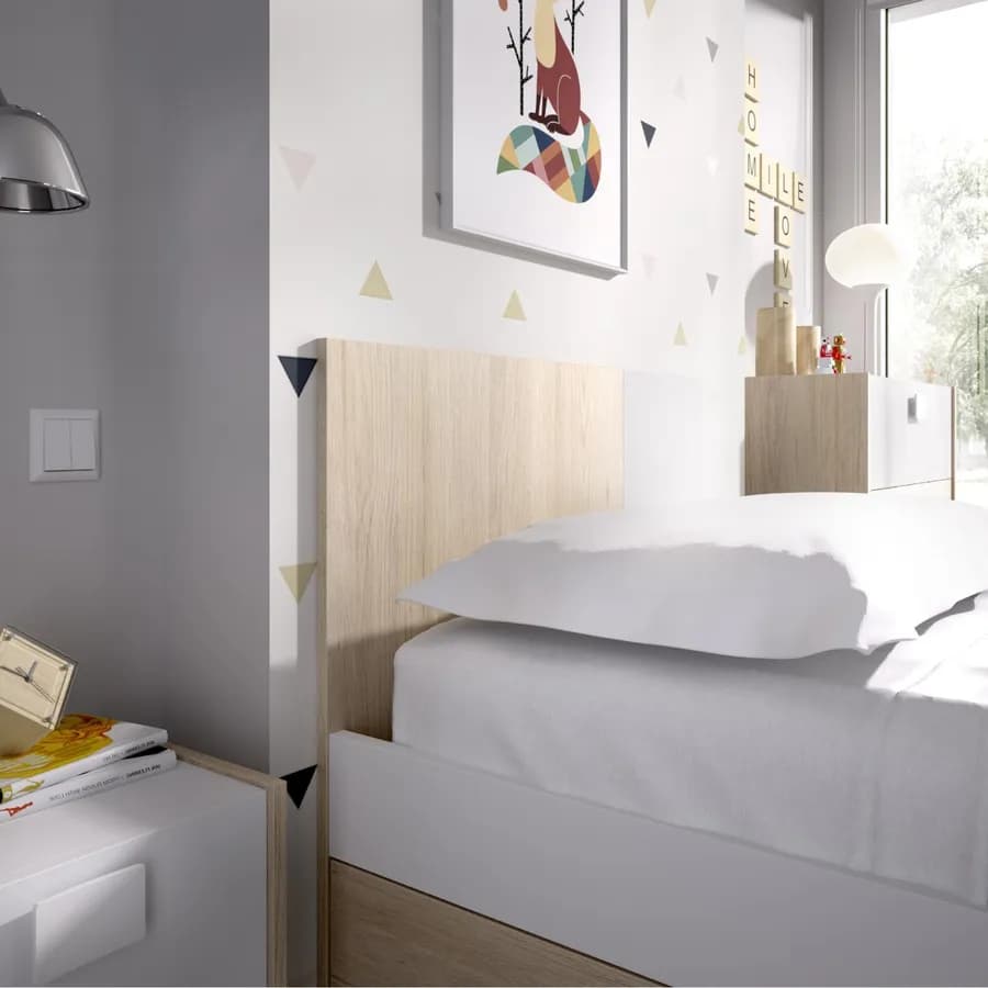 Letto singolo 90X190 in legno bianco e naturale con due cassetti inferiori - Dinasty