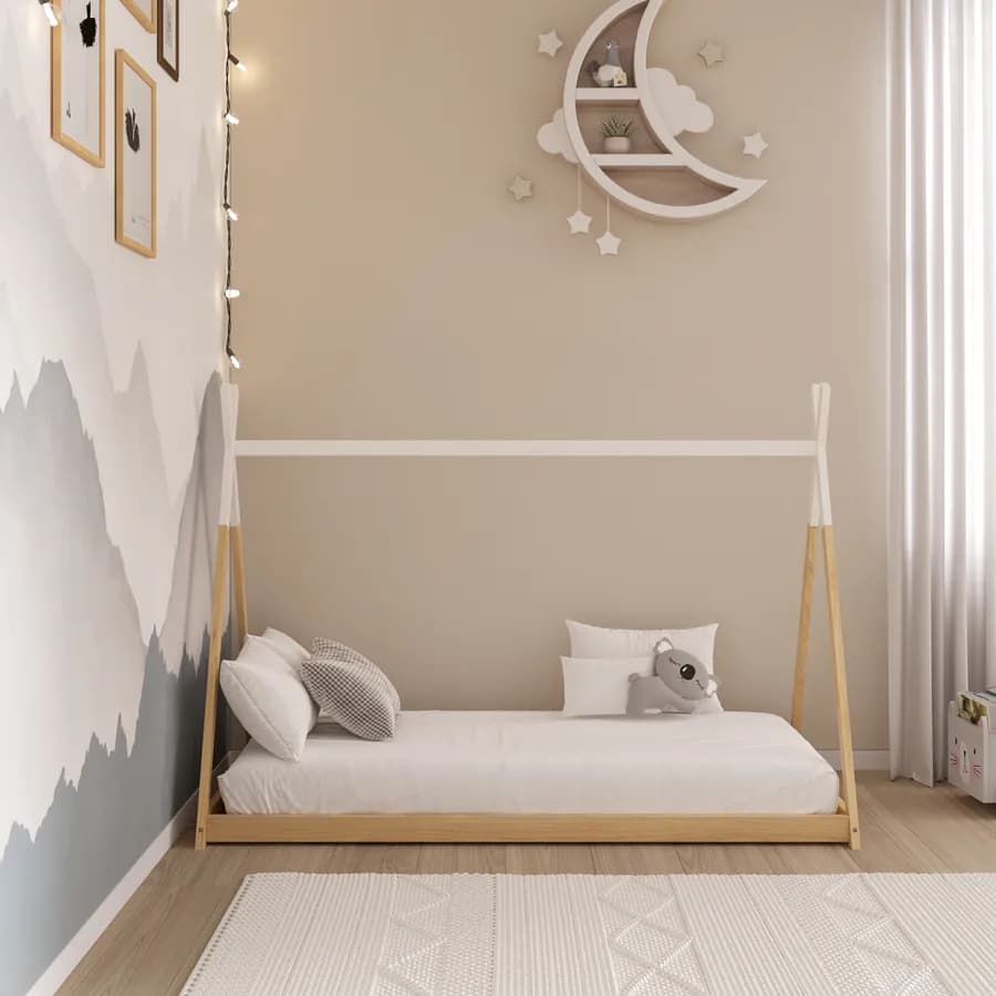 Letto per bambini 90x190 cm in legno bianco e naturale - Lollipop