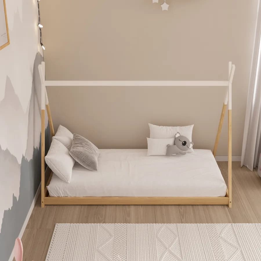 Letto per bambini 90x190 cm in legno bianco e naturale - Lollipop
