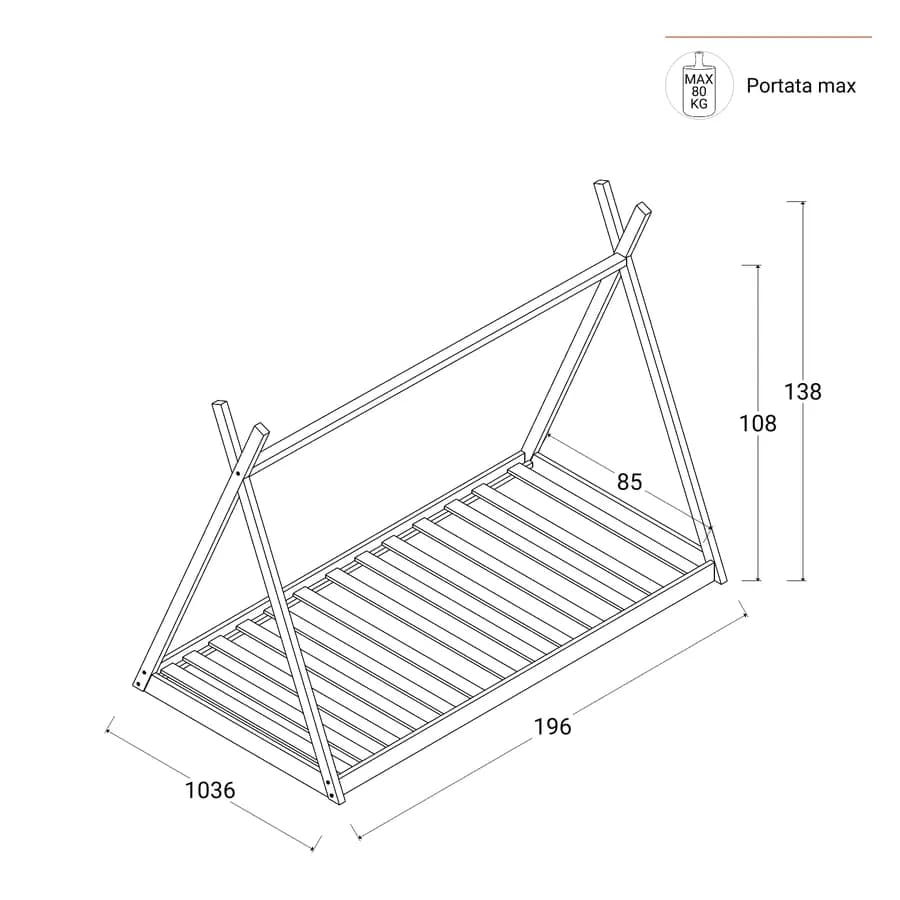 Letto per bambini 90x190 cm in legno bianco e naturale - Lollipop