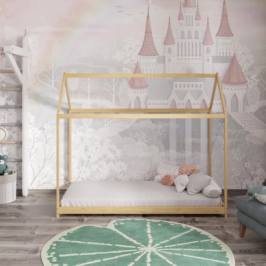 Letto per bambini 90x190 cm in legno naturale a forma di casetta - Lollipop