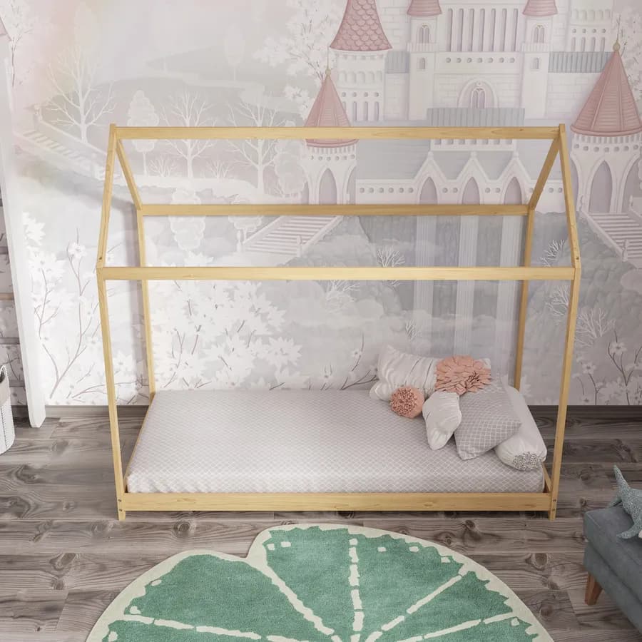 Letto per bambini 90x190 cm in legno naturale a forma di casetta - Lollipop