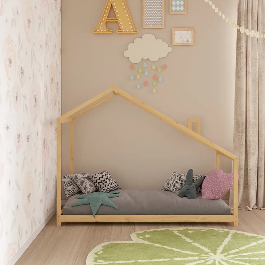 Letto per bambini 90x190 cm in legno naturale a forma di casa - Lollipop