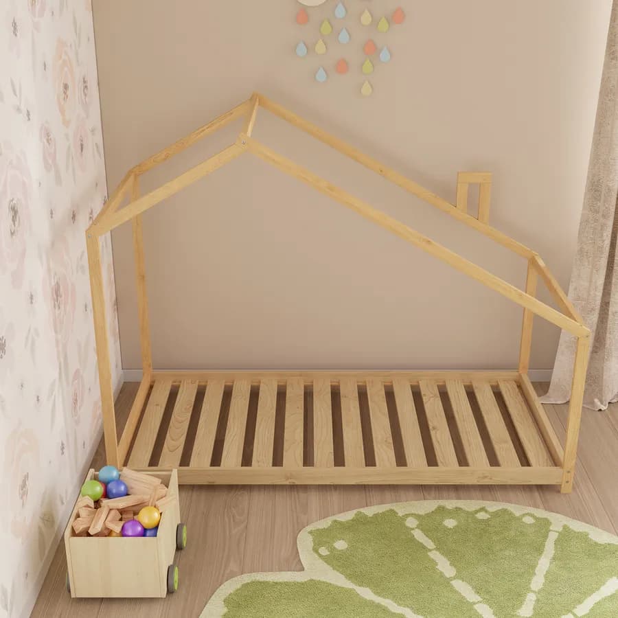 Letto per bambini 90x190 cm in legno naturale a forma di casa - Lollipop