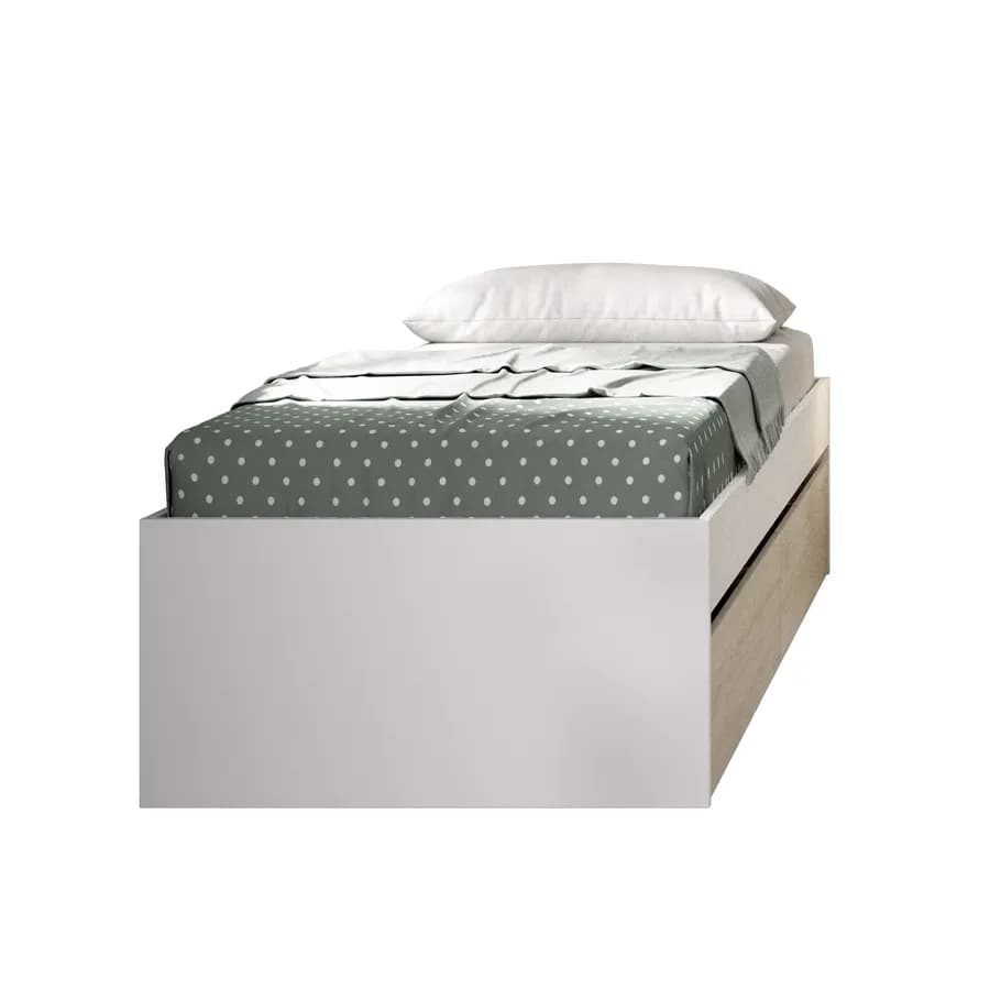 Letto singolo 90x190 cm bianco con 2 cassetti effetto rovere naturale - Novak