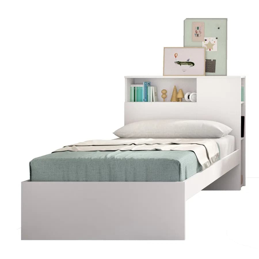 Letto singolo 90x190 cm bianco con testata reversibile e vani - Kygo