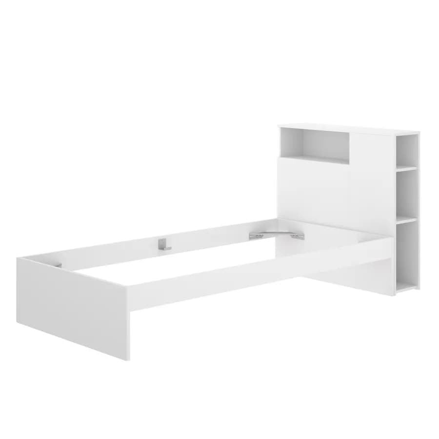 Letto singolo 90x190 cm bianco con testata reversibile e vani - Kygo