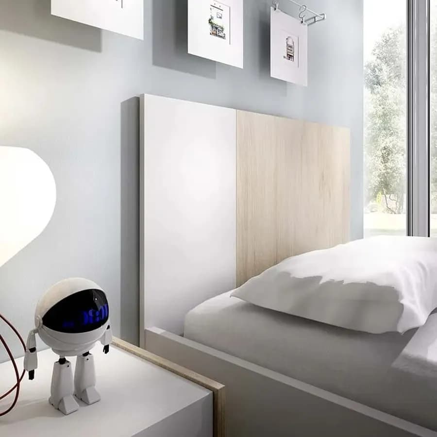 Letto singolo 90X190 in legno bianco e naturale - Dinasty