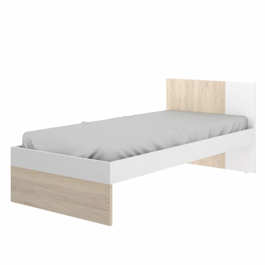 Letto singolo 90X190 in legno bianco e naturale - Dinasty