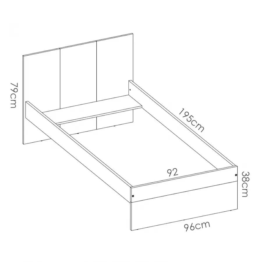 Letto singolo 90X190 in legno bianco e naturale - Dinasty