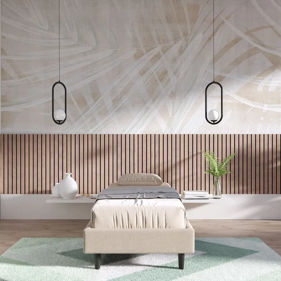 Letto singolo sommier 80x190 cm in tessuto crema con prese USB laterali - Columbus