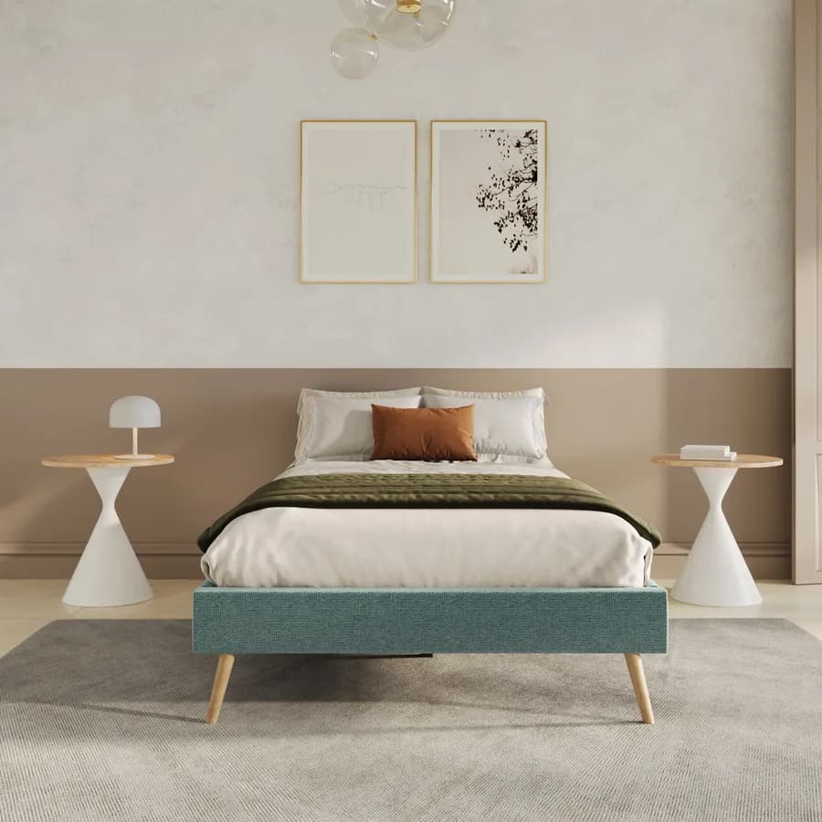 Letto una piazza e mezza sommier 120x200 cm in tessuto effetto maglia verde salvia - Anker