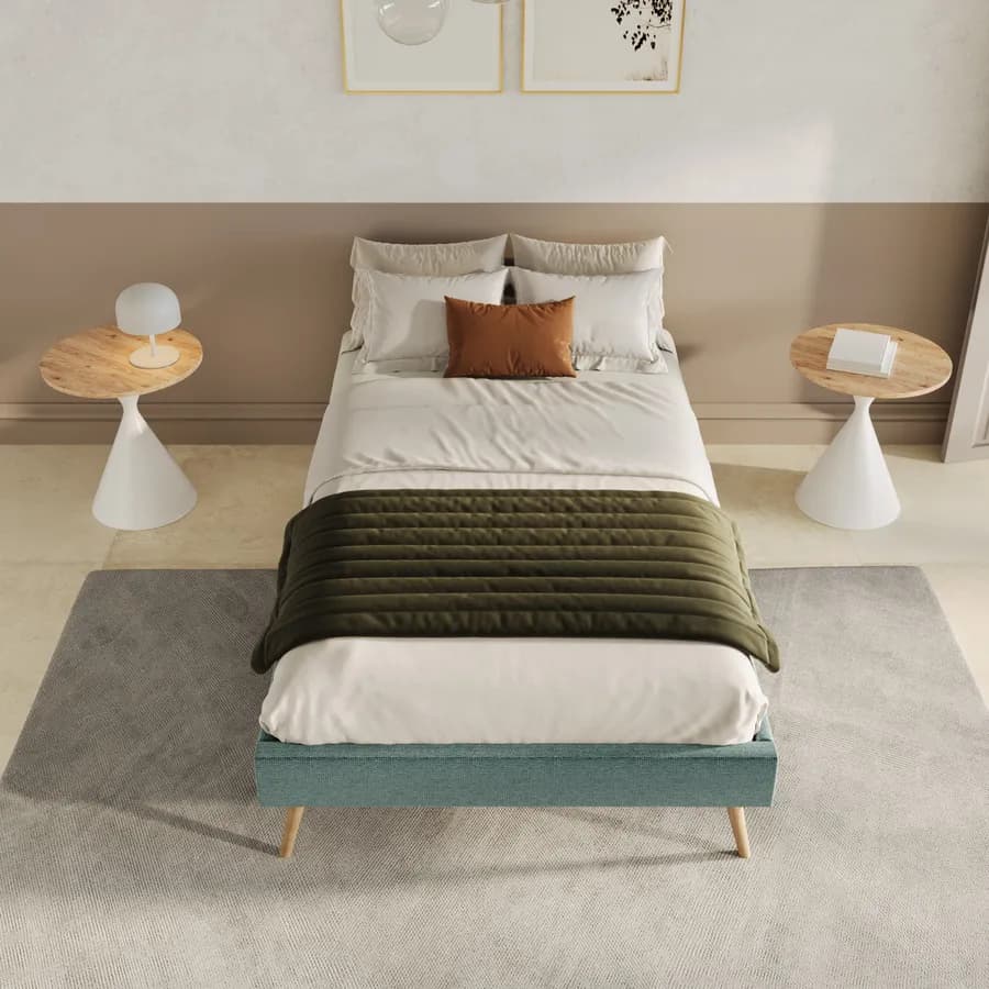 Letto una piazza e mezza sommier 120x200 cm in tessuto effetto maglia verde salvia - Anker