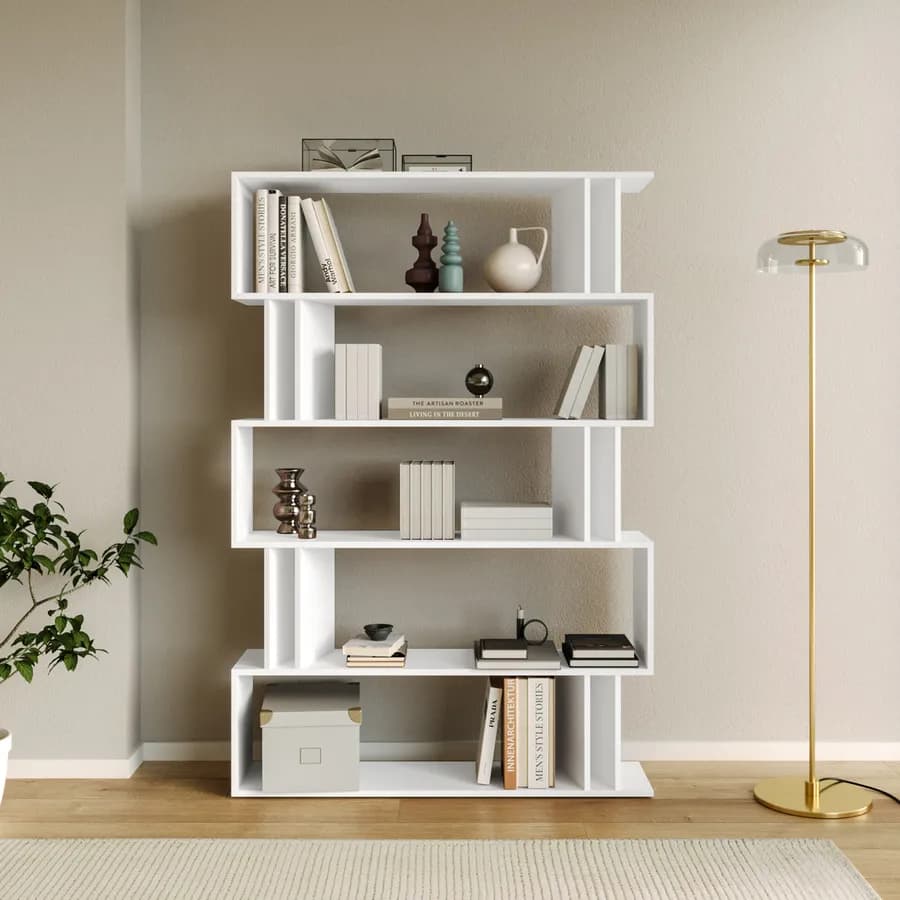 Libreria 110x161h cm in legno bianco con 10 vani - Kantiko