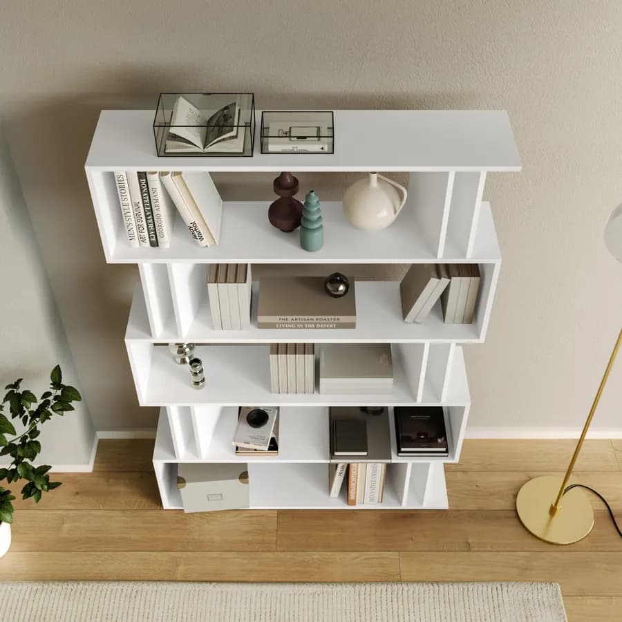 Libreria 110x161h cm in legno bianco con 10 vani - Kantiko