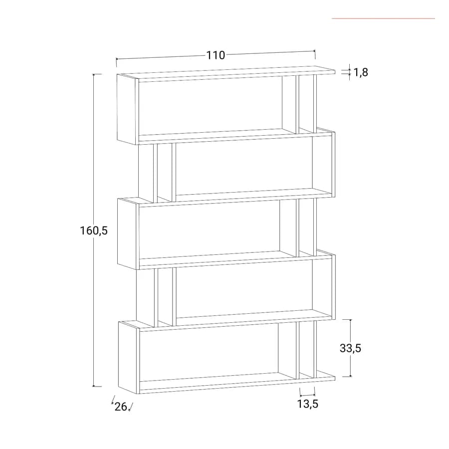 Libreria 110x161h cm in legno bianco con 10 vani - Kantiko