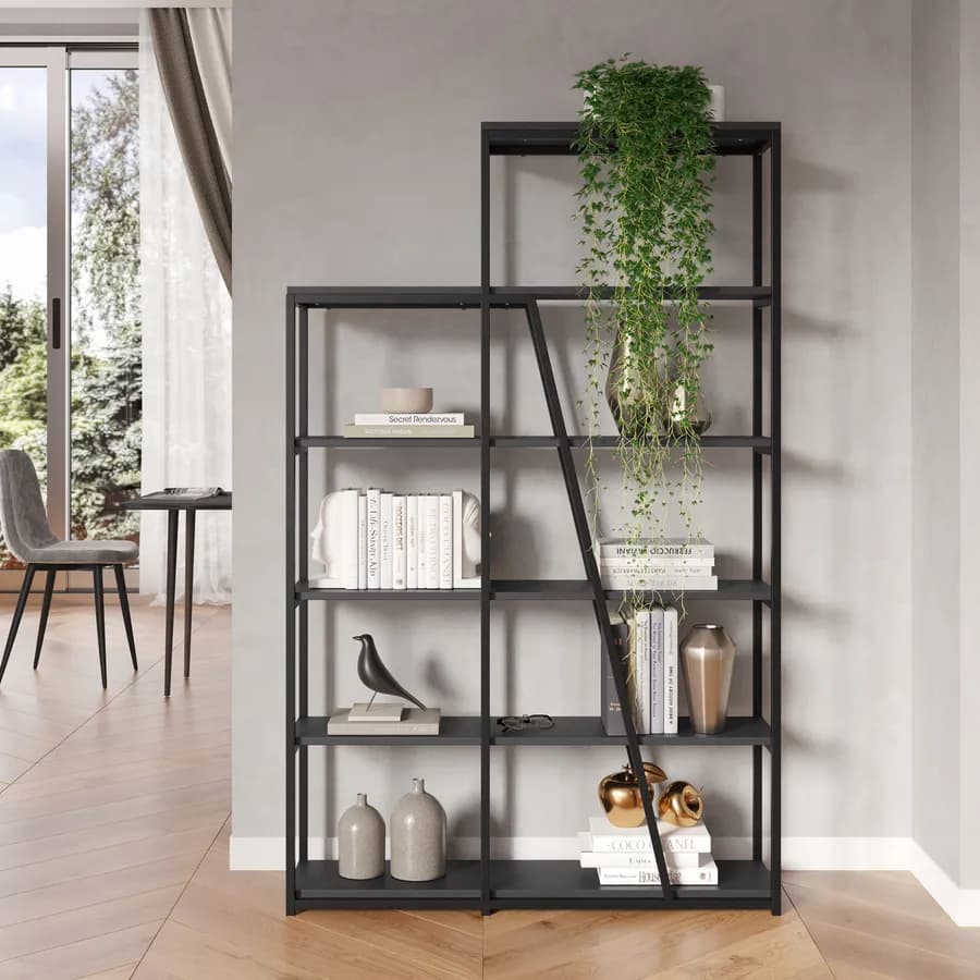 Libreria 110x178h cm con ripiani antracite e struttura in metallo nero - Rubiza