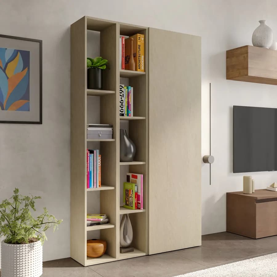 Libreria 109x185h cm 3 elementi argilla con vani a giorno e anta - Clary