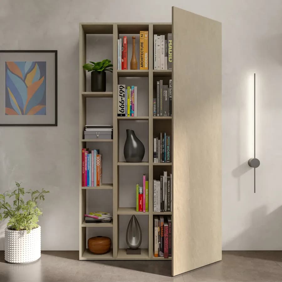 Libreria 109x185h cm 3 elementi argilla con vani a giorno e anta - Clary