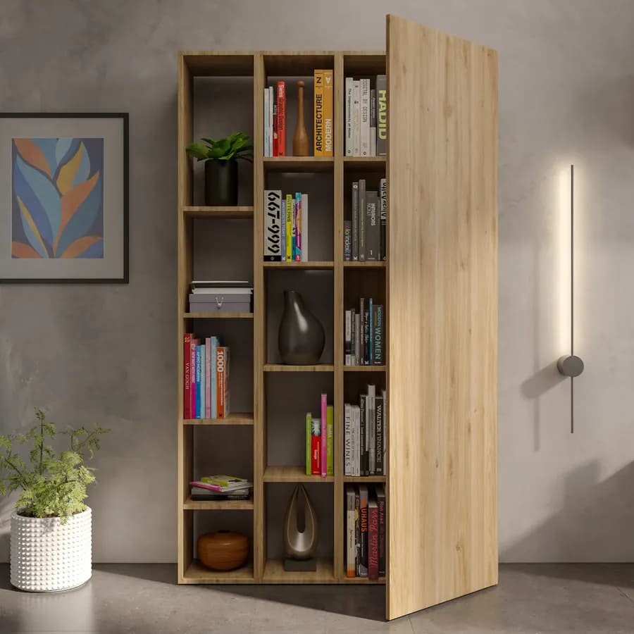 Libreria 109x185h cm 3 elementi cadiz con vani a giorno e anta - Clary