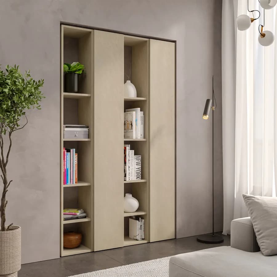 Libreria 111x185h cm 4 elementi argilla con vani a giorno e 2 ante - Clary