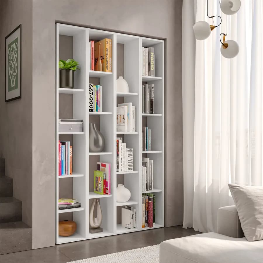 Libreria 111x185h cm 4 elementi bianco lucido - Clary