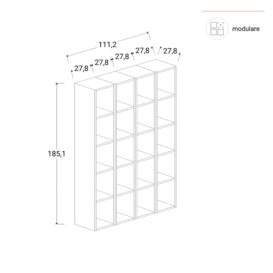 Libreria 111x185h cm 4 elementi bianco lucido - Clary