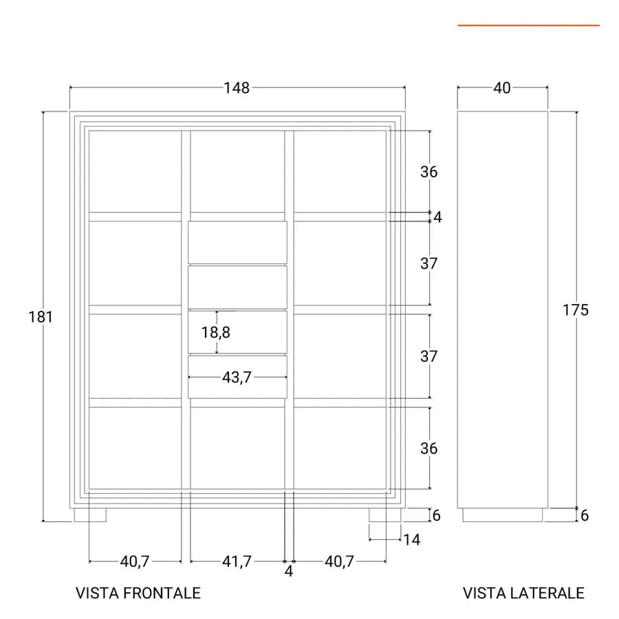 Libreria 148x181h cm in legno con vani a giorno e 4 cassetti - Freia Sheesham