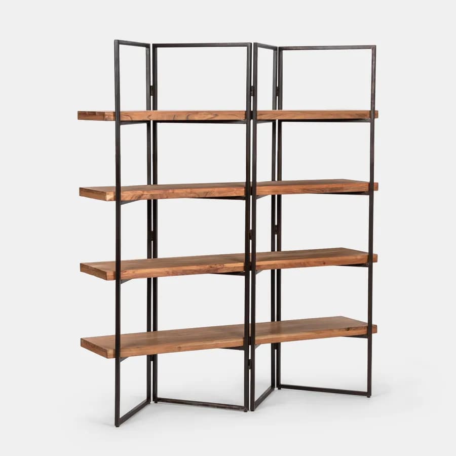 Libreria 150x180h cm in legno di acacia e metallo nero - Freia Acacia