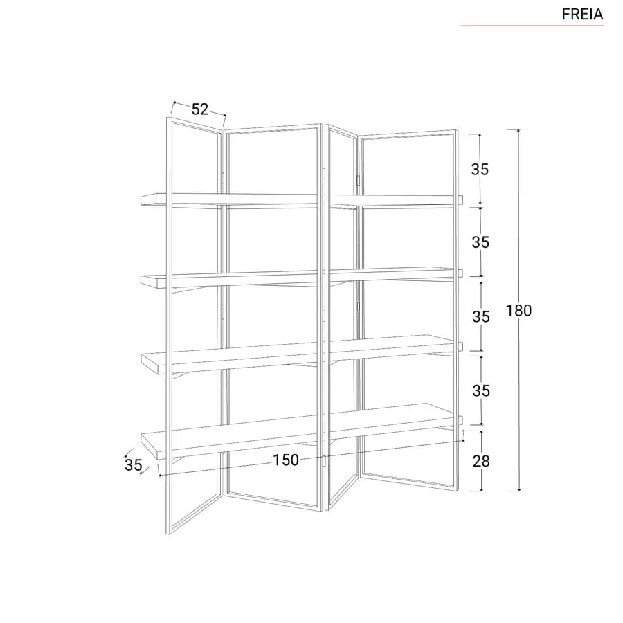 Libreria 150x180h cm in legno di acacia e metallo nero - Freia Acacia