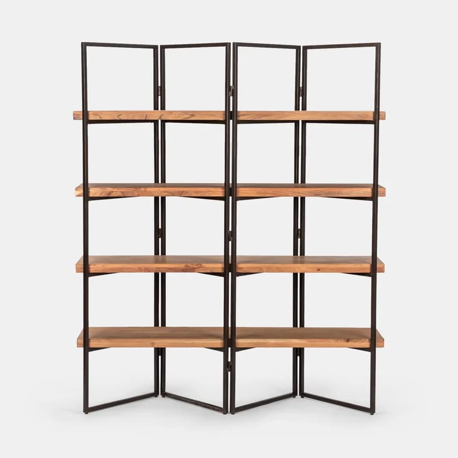 Libreria 150x180h cm in legno di acacia e metallo nero - Freia Acacia
