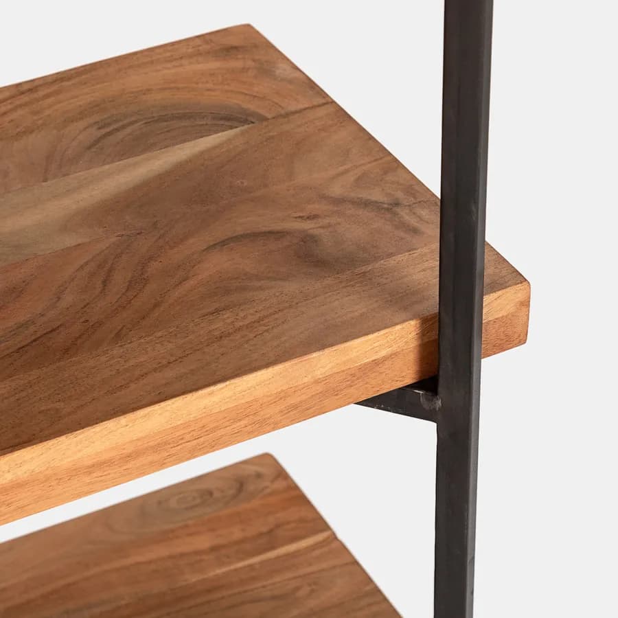 Libreria 150x180h cm in legno di acacia e metallo nero - Freia Acacia