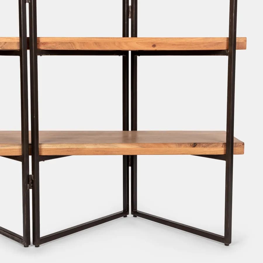 Libreria 150x180h cm in legno di acacia e metallo nero - Freia Acacia