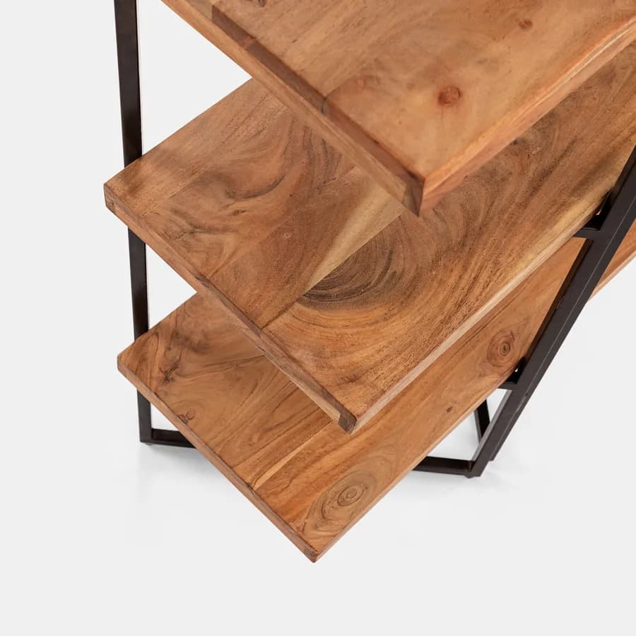 Libreria 150x180h cm in legno di acacia e metallo nero - Freia Acacia
