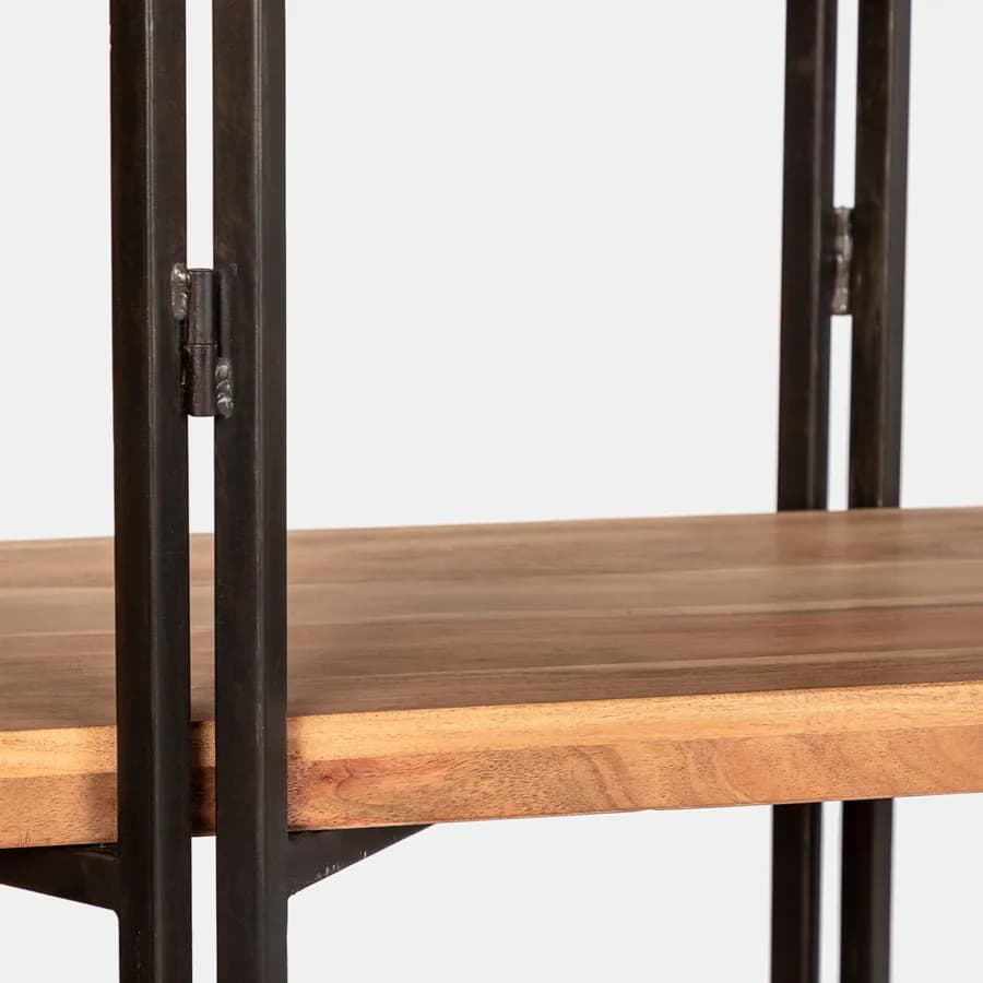Libreria 150x180h cm in legno di acacia e metallo nero - Freia Acacia