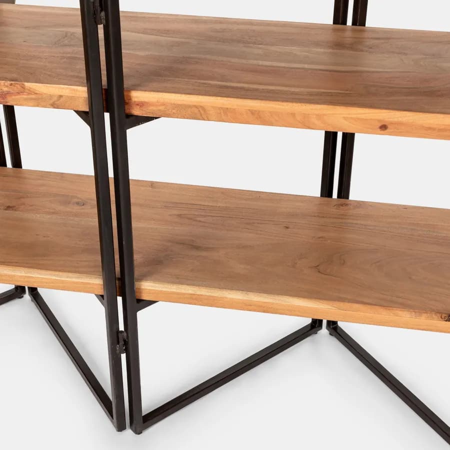 Libreria 150x180h cm in legno di acacia e metallo nero - Freia Acacia