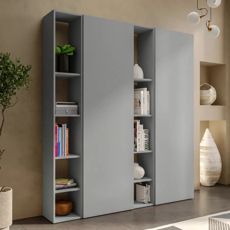 Libreria 163x185h cm 4 elementi ardesia con vani a giorno e 2 ante - Clary