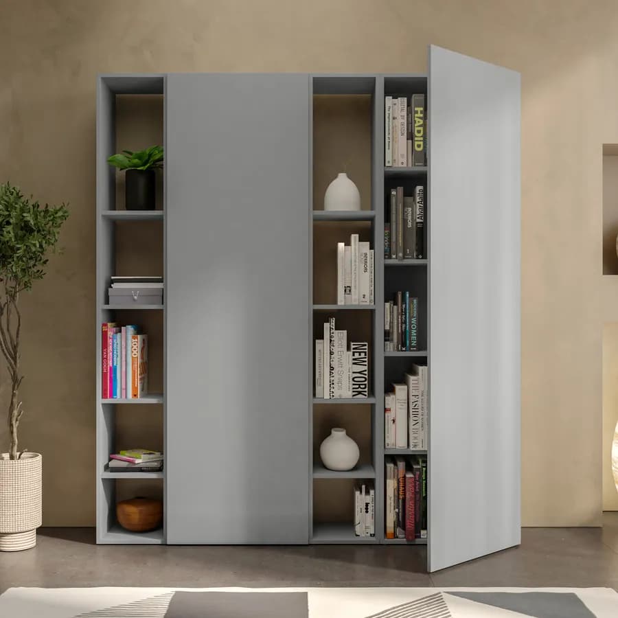 Libreria 163x185h cm 4 elementi ardesia con vani a giorno e 2 ante - Clary