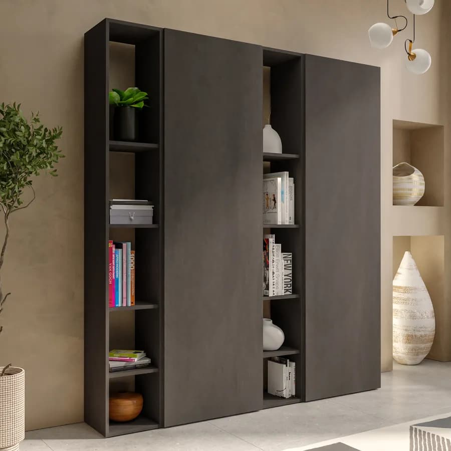 Libreria 163x185h cm 4 elementi lava con vani a giorno e 2 ante - Clary