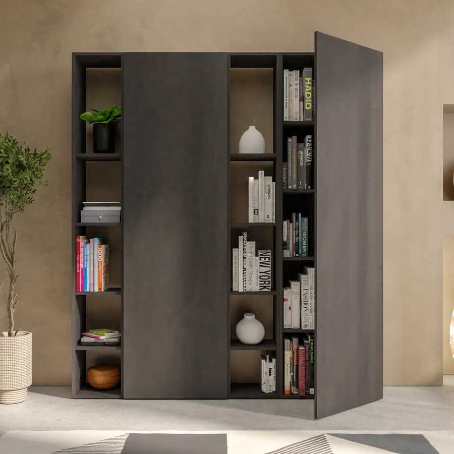 Libreria 163x185h cm 4 elementi lava con vani a giorno e 2 ante - Clary
