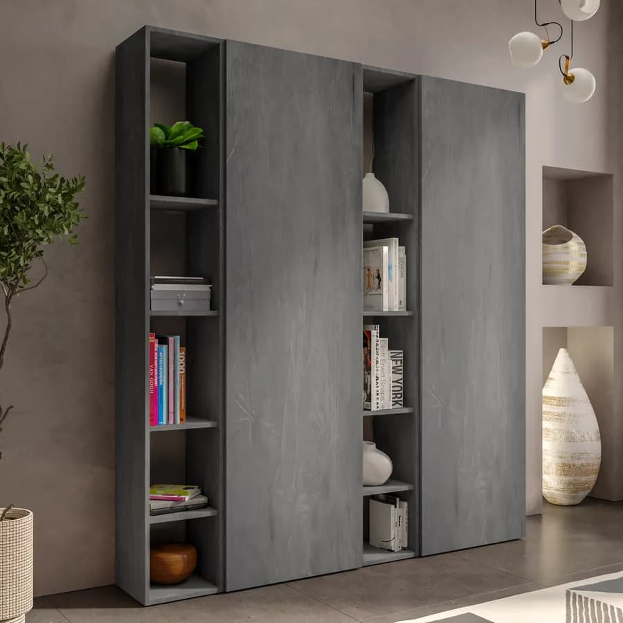 Libreria 163x185h cm 4 elementi piombo con vani a giorno e 2 ante - Clary